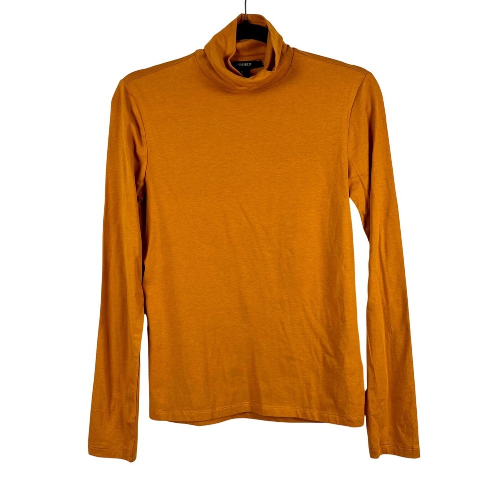 Forever 21 Women's Medium Mustard Yellow Turtleneck Top Long Sleeve Stretch Knit